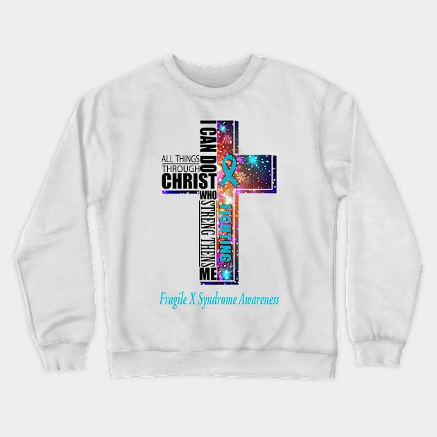 Fragile X Syndrome Awareness Merry Christmas Support Fragile X Syndrome Warrior Xmas Gifts Crewneck Sweatshirt by ThePassion99